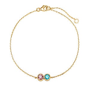 Custom Bezel Set Birthstone Gold Bracelet - 2 Stones - 31866D-2GD