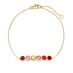 Custom Bezel Set Birthstone Gold Bracelet - 6 Stones - 31866D-6GD