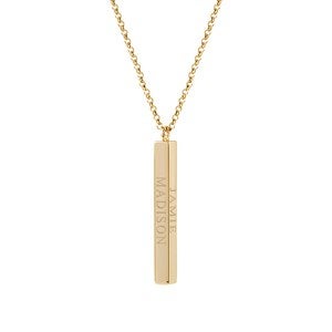 Engraved Vertical Square Necklace - Gold - 31867D-GD