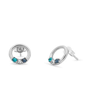 Eternity Circle Custom Sterling Silver Birthstone Earrings - 3 Stones - 31868D-3SS
