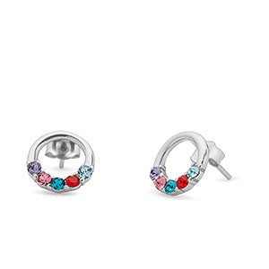 Eternity Circle Custom Sterling Silver Birthstone Earrings - 5 Stones - 31868D-5SS