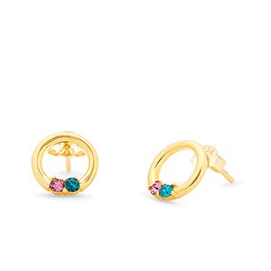 Eternity Circle Custom Gold Birthstone Earrings - 2 Stones - 31868D-2GD