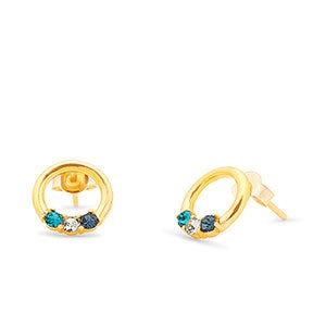 Eternity Circle Custom Gold Birthstone Earrings - 3 Stones - 31868D-3GD
