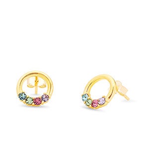 Eternity Circle Custom Gold Birthstone Earrings - 4 Stones - 31868D-4GD
