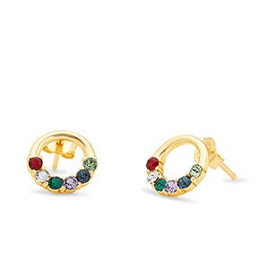 Eternity Circle Custom Gold Birthstone Earrings - 6 Stones - 31868D-6GD