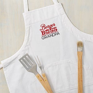Burger Boss Embroidered White Apron - 31874-W