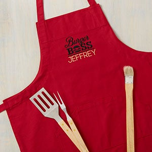 Burger Boss Embroidered Cherry Red Apron - 31874-R