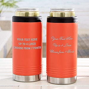 Any Message Personalized Stainless Insulated Slim Can Holder- Coral - 31887-C