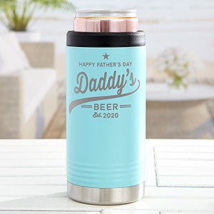 Dads Brewing Company Personalized Stainless Insulated Slim Can Holder- Teal - 31888-T