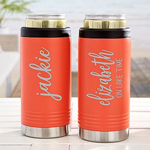 Scripty Style Stainless Insulated Slim Can Holder- Coral