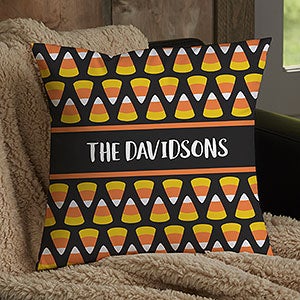Candy Corn Personalized Halloween 14x14 Throw Pillow - 31898-S
