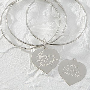 Always In My Heart Personalized Memorial Charm Bangle Bracelet - 31916