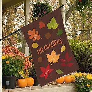 Fall Family Leaf Character Personalized House Flag - 31928