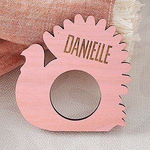 Gather & Gobble Personalized Wooden Napkin Ring-Pink Stain - 31969-P