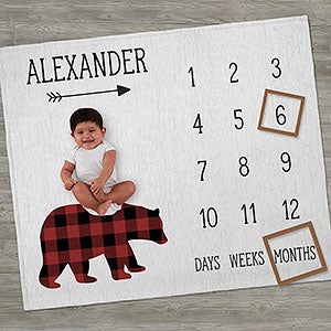 Buffalo Plaid Baby Personalized Milestone Fleece Blanket - 32054