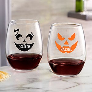 Jack-o-Lantern Halloween Personalized 21oz Stemless Wine Glass - 32145-S