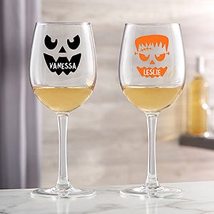 Jack-o-Lantern Halloween Personalized 12oz White Wine Glass - 32145-W