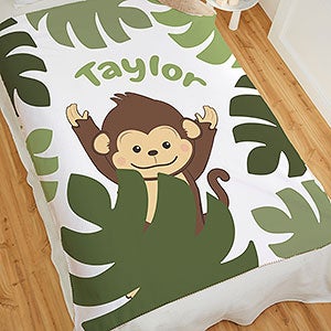 Jolly Jungle Monkey Personalized 50x60 Sherpa Baby Blanket - 32241-S