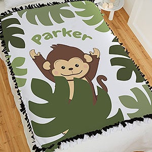 Jolly Jungle Monkey Personalized 50x60 Tie Baby Blanket - 32241-T