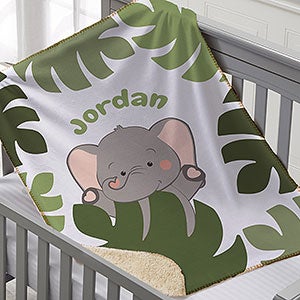 Jolly Jungle Elephant Personalized 30x40 Sherpa Baby Blanket - 32242-SS