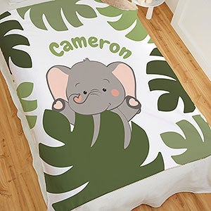 Jolly Jungle Elephant Personalized 50x60 Sherpa Baby Blanket - 32242-S