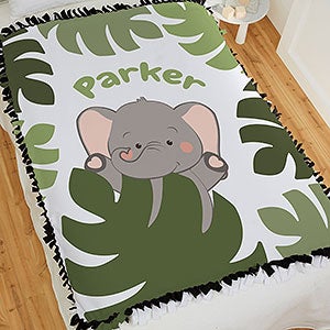 Jolly Jungle Elephant Personalized 50x60 Tie Baby Blanket - 32242-T