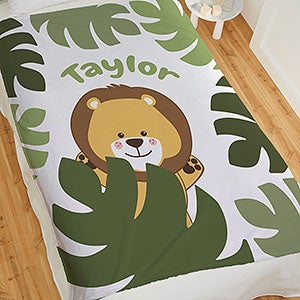 Jolly Jungle Lion Personalized 60x80 Fleece Baby Blanket - 32243-L