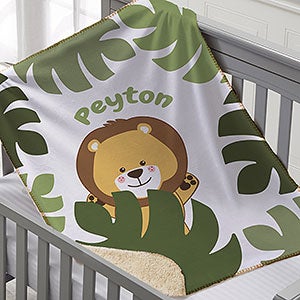 Jolly Jungle Lion Personalized 30x40 Sherpa Baby Blanket - 32243-BS