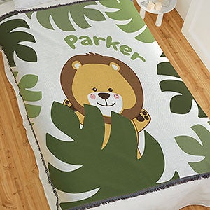 Jolly Jungle Lion Personalized 56x60 Woven Baby Throw - 32243-A