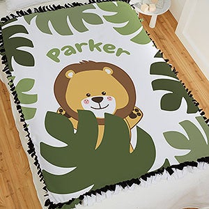 Jolly Jungle Lion Personalized 50x60 Tie Baby Blanket - 32243-T