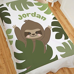 Jolly Jungle Sloth Personalized 60x80 Sherpa Baby Blanket - 32244-SL