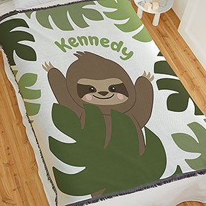 Jolly Jungle Sloth Personalized 56x60 Woven Baby Throw - 32244-A