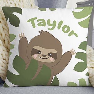 Jolly Jungle Sloth Personalized 18x18 Baby Velvet Throw Pillow - 32249-LV