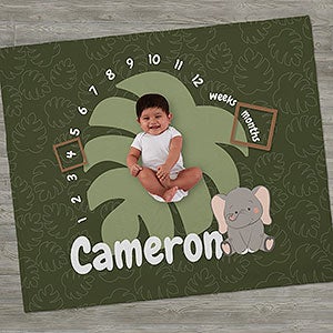 Jolly Jungle Elephant Personalized Baby Milestone Fleece Blanket - 32254-E