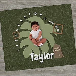 Jolly Jungle Sloth Personalized Baby Milestone Fleece Blanket - 32254-S