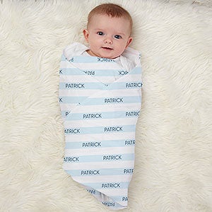 Delicate Stripes Personalized Baby Boy Receiving Blanket - 32267