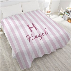 Delicate Stripes Personalized Girl 90x90 Queen Plush Fleece Blanket - 32268-QU