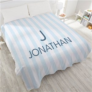 Delicate Stripes Personalized Boy 90x90 Queen Plush Fleece Blanket - 32269-QU