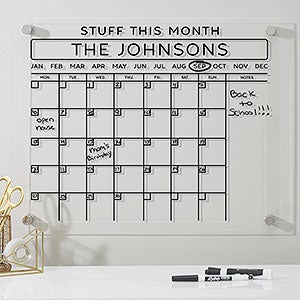 Personalized Clear Acrylic Monthly Wall Calendar - Horizontal - 32332-H