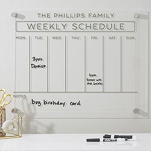 Personalized Clear Acrylic Weekly Wall Calendar - Horizontal - 32333-H