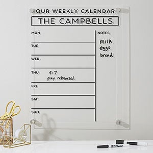 Personalized Clear Acrylic Weekly Wall Calendar - Vertical - 32333-V
