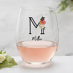 Blush Colorful Floral Personalized Stemless Wine Glass - 32367-S