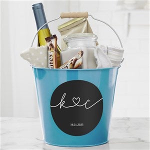 Drawn Together By Love Personalized Large Metal Bucket- Turquoise - 32398-TL