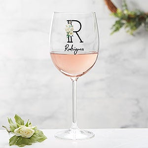 Neutral Colorful Floral Personalized Red Wine Glass - 32414-R