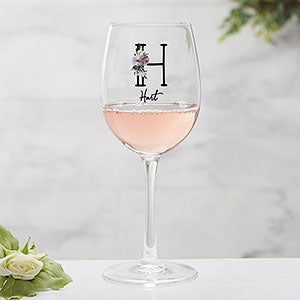 Plum Colorful Floral Personalized White Wine Glass - 32416-W