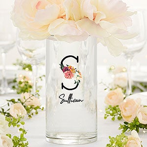 Blush Colorful Floral Personalized Cylinder Glass Wedding Vase - 32417