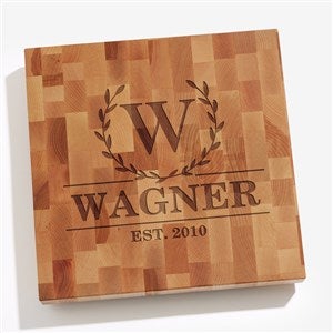 Laurel Wreath Personalized 12x12 Butcher Block Cutting Board - 32424-12