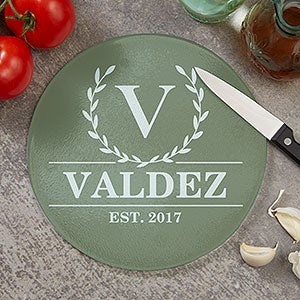 Laurel Wreath Personalized Round Glass Cutting Board - 8 inch - 32425-8