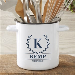 Laurel Wreath Personalized Enamel Jar - Utensil Holder - 32427-U