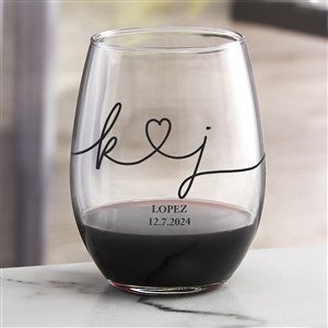 Drawn Together By Love Personalized 21oz Stemless Wine Glass - 32434-S